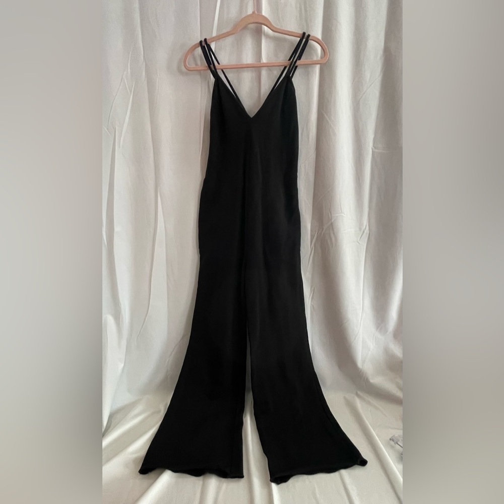 Free People Sleek Black V-Neck Jumpsuit